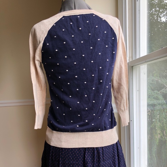 Cardigan navy blue/tan, lace, gold buttons - Picture 1 of 7